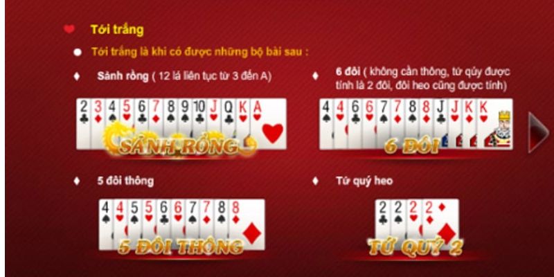 Các tổ hợp trong game tiến lên miền Nam được quy định theo giá trị